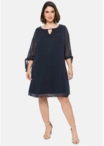 sheego Große Größen Chiffonkleid mit geschlitzten Ärmeln, nachtblau, Größe 40 - Damen