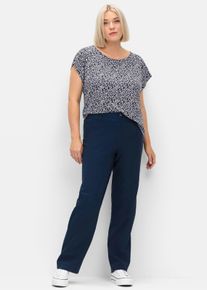 sheego Gro&szlig;e Gr&ouml;&szlig;en Kurzarmshirt mit Bl&auml;tterprint, tiefblau-gemustert, Gr&ouml;&szlig;e 40/42 - Damen