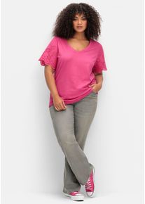 sheego by Joe Browns sheego Große Größen Shirt mit Lochstickerei-Ärmeln, fuchsia, Größe 48/50 - Damen