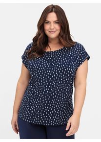 sheego Gro&szlig;e Gr&ouml;&szlig;en Kurzarmshirt mit grafischem Minimalprint, tiefblau-gemustert, Gr&ouml;&szlig;e 44/46 - Damen