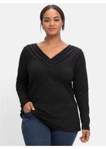 sheego by Joe Browns sheego Gro&szlig;e Gr&ouml;&szlig;en Langarmshirt mit V-Ausschnitt, schwarz, Gr&ouml;&szlig;e 48/50 - Damen