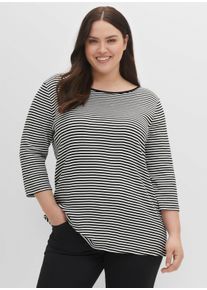 sheego Große Größen Ringelshirt mit 3/4-Arm, schwarz, Größe 52/54 - Damen