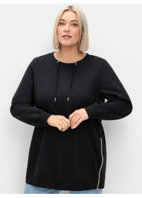 sheego Große Größen Sweatshirt mit Reißverschlüssen, schwarz, Größe 44/46 - Damen