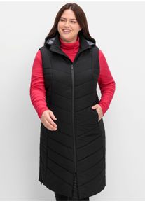 sheego Große Größen Steppweste in Longform, wasserabweisend, schwarz, Größe 58 - Damen