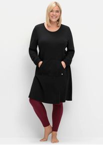 sheego Große Größen Jerseykleid mit aufgesetzter Kängurutasche, schwarz, Größe 52/54 - Damen