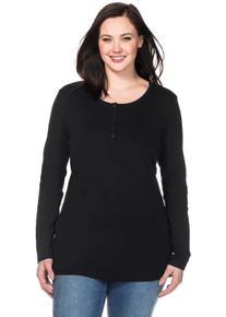 sheego Große Größen Langarmshirt mit Knopfleiste, Rippqualität, schwarz, Größe 52/54 - Damen