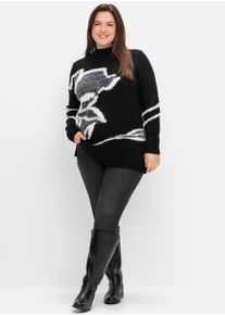 sheego Große Größen Stehkragenpullover mit Effektgarn, schwarz-gemustert, Größe 48/50 - Damen