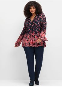 sheego by Joe Browns sheego Große Größen Tunika aus Mesh, mit Trompetenärmeln, blau gemustert, Größe 50 - Damen