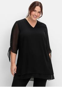 sheego Große Größen Chiffonbluse in Lagenoptik, schwarz, Größe 52 - Damen