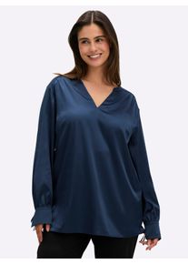 sheego Große Größen Tunika aus Satin, mit Ärmel-Bindebändchen, dunkelblau, Größe 54 - Damen