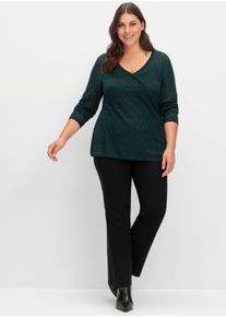 sheego Große Größen Ajourpullover in Wickel-Optik, tiefgrün, Größe 48/50 - Damen