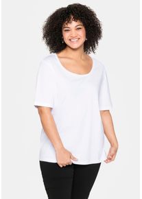 sheego Große Größen T-Shirt mit tiefem Rundhalsausschnitt, weiß, Größe 48/50 - Damen