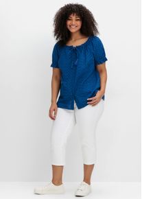 sheego by Joe Browns sheego Große Größen Kurzarm-Bluse mit Lochstickerei und Carmen-Ausschnitt, blaubeere, Größe 40 - Damen