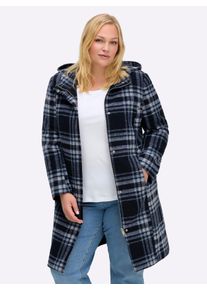 sheego Große Größen Wintermantel mit Reißverschluss und Druckknöpfen, tiefblau-eisblau-kariert, Größe 52 - Damen