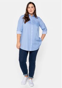 sheego Große Größen Gestreifte Bluse in Longform, mittelblau, Größe 42 - Damen