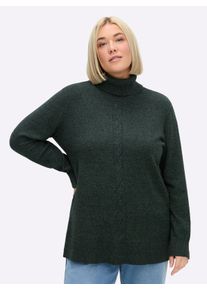 sheego Gro&szlig;e Gr&ouml;&szlig;en Rollkragenpullover mit Zopfmuster vorn, moos-meliert, Gr&ouml;&szlig;e 52/54 - Damen