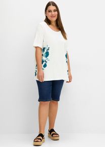 sheego Große Größen Shirt mit Blumendruck und Stickerei, ecru-bedruckt, Größe 48/50 - Damen