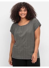 sheego Große Größen Kurzarmshirt mit grafischem Minimal-Print, schwarz-gemustert, Größe 52/54 - Damen