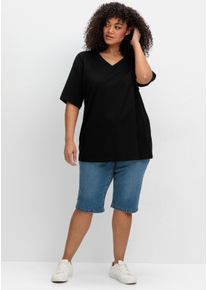 sheego Große Größen V-Shirt aus Jersey, leicht tailliert, schwarz, Größe 48 - Damen