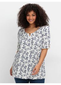 sheego Gro&szlig;e Gr&ouml;&szlig;en Kurzarmshirt in A-Linie, ecru-gemustert, Gr&ouml;&szlig;e 48/50 - Damen