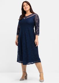 sheego Große Größen Abendkleid aus floraler Spitze, marine, Größe 46 - Damen