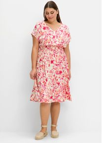 sheego Große Größen Sommerkleid mit Smokbund und weitem Rock, champagner-bedruckt, Größe 44 - Damen