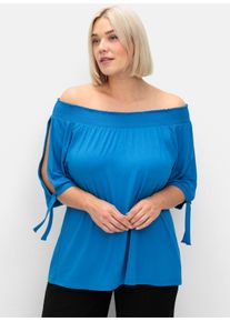 sheego Große Größen Carmenshirt mit geschlitzten Ärmeln, kobaltblau, Größe 40/42 - Damen