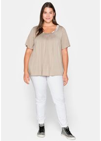 sheego Große Größen Shirt mit Kellerfalte vorn, beige, Größe 52/54 - Damen