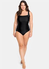 sheego Große Größen Badeanzug mit Kontrastpaspeln und Shaping-Effekt, schwarz, Größe 56B - Damen
