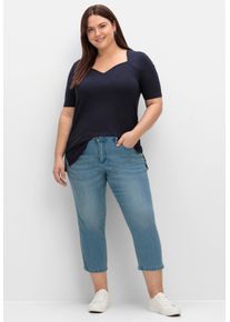 sheego Große Größen T-Shirt mit herzförmigem Ausschnitt, tiefblau, Größe 40/42 - Damen