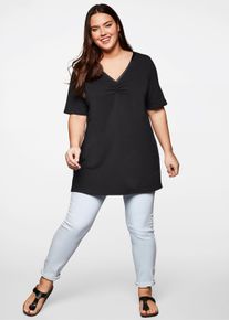 sheego Große Größen Longshirt mit Raffung, schwarz, Größe 52/54 - Damen
