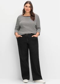 sheego Große Größen Jeans in durchgehend weiter Beinform, black denim, Größe 48 - Damen