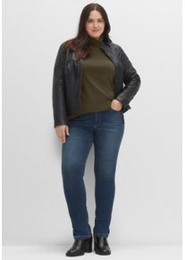 sheego Große Größen Rollkragenshirt in A-Linie, dunkelkhaki, Größe 40/42 - Damen