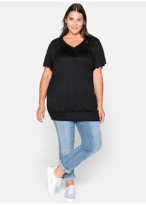 sheego Große Größen T-Shirt mit breitem Bund und Flügelärmeln, schwarz, Größe 52/54 - Damen