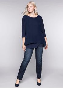 sheego Gro&szlig;e Gr&ouml;&szlig;en Blusenshirt mit Zipfelsaum, marine, Gr&ouml;&szlig;e 56/58 - Damen