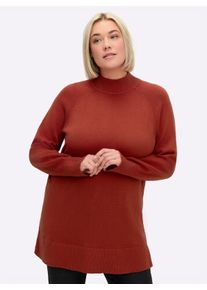 sheego Gro&szlig;e Gr&ouml;&szlig;en Longpullover mit Stehkragen und Rippabschl&uuml;ssen, rostrot, Gr&ouml;&szlig;e 48/50 - Damen