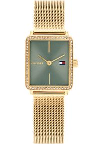 Tommy Hilfiger Damen Quarzuhr "TEA TANK"goldfarben, grün, Armbanduhren, Armbanduhr, Damenuhr, Edelstahlarmband, analog, Glassteine