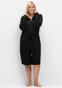 sheego Große Größen Bademantel mit Reißverschluss und Kapuze, schwarz, Größe 52/54 - Damen
