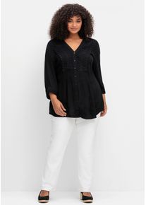 sheego by Joe Browns sheego Große Größen Crêpebluse mit Biesen und Häkelspitze, schwarz, Größe 44 - Damen