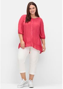 sheego Große Größen Kurzarmbluse mit Volants am Saum, sorbet pink, Größe 52 - Damen