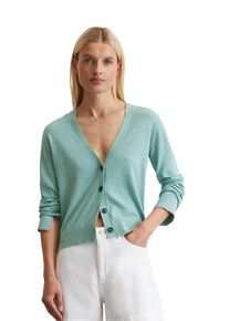 Marc O'Polo MARC O'POLO Damen Cardigan "aus Baumwoll-Leinen-Slub-Garn"pure teal, casual, Gr. L, unifarben, Obermaterial: 90% Baumwolle, 10% Leinen, Strickjacken