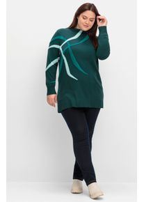 sheego Große Größen Feinstrickpullover mit Intarsien aus Flauschgarn, tiefgrün-gemustert, Größe 48/50 - Damen