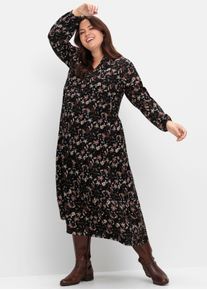 sheego Große Größen Maxikleid mit Alloverprint, schwarz bedruckt, Größe 54 - Damen