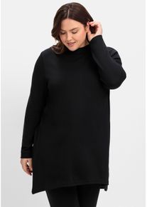 sheego Große Größen Longshirt mit asymmetrischem Stehkragen, schwarz, Größe 40/42 - Damen