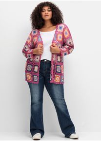 sheego by Joe Browns sheego Große Größen Longstrickjacke im Crochet-Muster, pink, Größe 56/58 - Damen