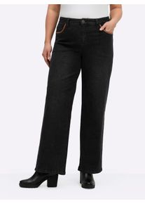 sheego Große Größen Jeans mit weitem Bein und Paspelierung, black denim, Größe 56 - Damen