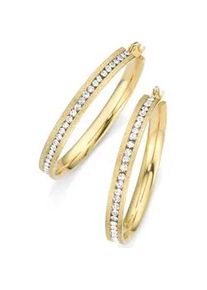 Paar Creolen Firetti "Schmuck Geschenk strukturiert", gold (goldfarben, kristallwei&szlig;), Ohrringe, Damen, 44,5mm, Edelstahl, mit Zirkonia (synth.)
