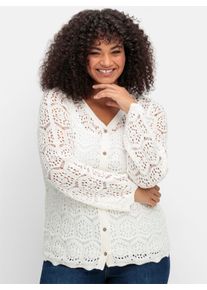 sheego Große Größen Strickjacke aus Häkelspitze, offwhite, Größe 52/54 - Damen