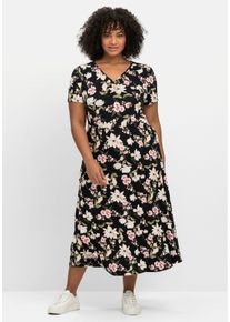 sheego Große Größen Jerseykleid mit Blumendruck, Midilänge, schwarz-gemustert, Größe 50 - Damen