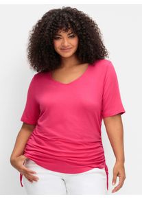 sheego by Joe Browns sheego Große Größen V-Shirt mit seitlicher Raffung, pink, Größe 56/58 - Damen